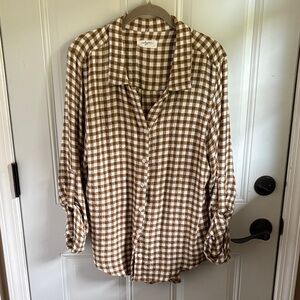 Carly Jean LA Brown and White Plaid Ladies Shirt